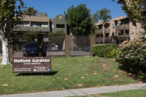 Hudson Gardens Apartments sign 1255 N Hudson Ave, Pasadena CA 91104, 626-794-9179